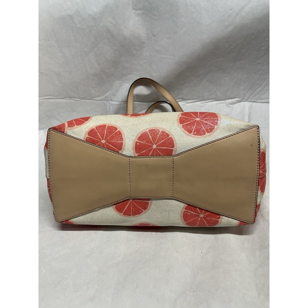 Kate Spade Flights Of Fancy Francis 'Pucker Up' Grapefruit Canvas Tote Purse Bag - Picture 11 of 11